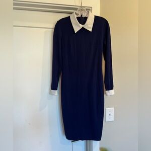 Navy Blue Dress with White Collar
